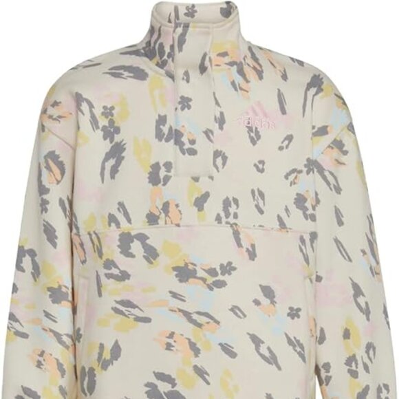 Adidas Girls Allover Print Mock Neck Fleece Pop Over Sweatshirt- XL - Picture 1 of 2